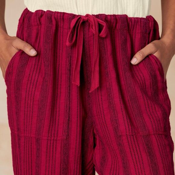 Sundance Shobu Striped Cotton Pants Women’s Small Red Black Drawstring Lined - Picture 3 of 12